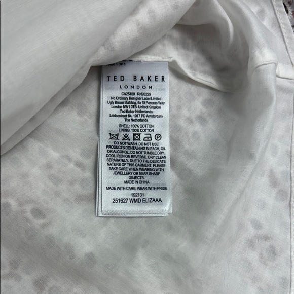 Ted Baker Elegant White and Brown Patterned Dress - Picture 11 of 11